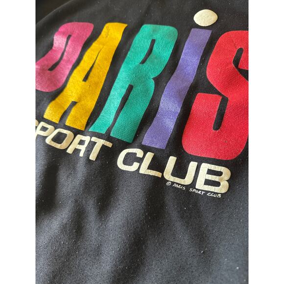 Vintage Paris Sport Club Ladies M Black Cropped 3/4 Sleeve Crewneck Sweatshirt - Picture 3 of 7